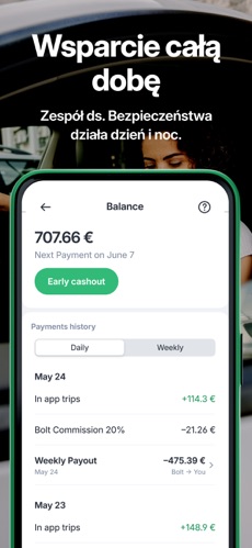 Aplikacja Bolt - wsparcie całą dobę