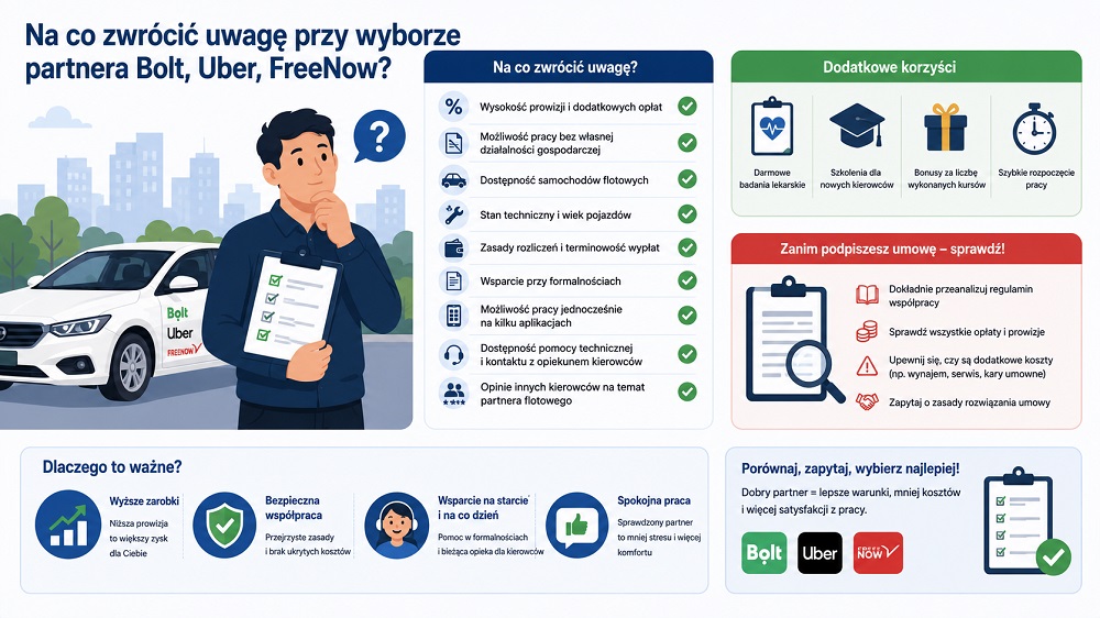 na co zwrócić uwagę przy wyborze partnera Bolt, Uber czy Free Now